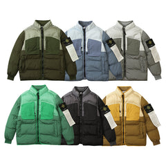 Multi-element patchwork down jacket