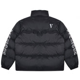 arms black and silver gothic letter logo down Jacket