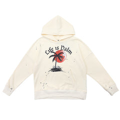 slogan-print paint splatter hoodie