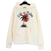 slogan-print paint splatter hoodie