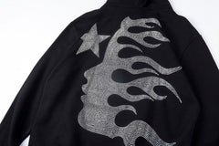 vintage washed embroidered rhinestones hoodie