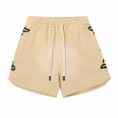 Embroidered Washed Distressed Short Orange/Apricot
