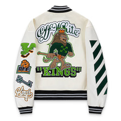 Off White Cartoon Lion King Embroidered Wool Jacket