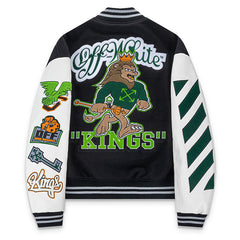 Off White Cartoon Lion King Embroidered Wool Jacket
