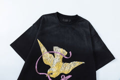 bird-print T-shirt