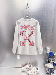 Off White Cherry Blossom Print Long-Sleeve T-Shirt