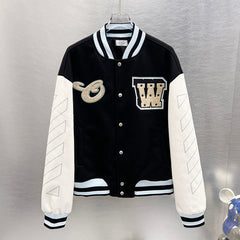 Off White logo-patch bomber jacket