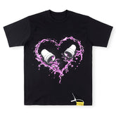THAT'S A AWFUL LOT OF COUGH SYRUP Heart-shaped ink splatter print short T-shirt
