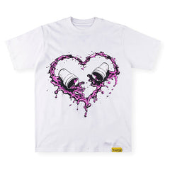 THAT'S A AWFUL LOT OF COUGH SYRUP Heart-shaped ink splatter print short T-shirt