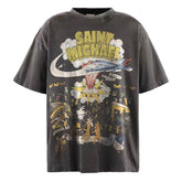 Saint Michael Men's Gray Graphic-Print T-Shirt