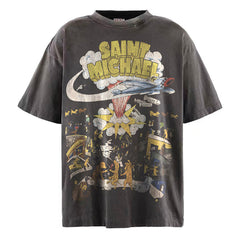Saint Michael Men's Gray Graphic-Print T-Shirt