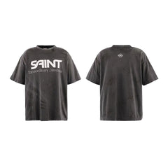Saint Michael logo-print Distressed T-shirt