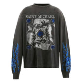 SAINT MICHAEL Fire Printed Distressed Long sleeve Tee