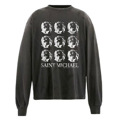 SAINT MICHAEL Portrait Print Washed Long sleeve Tee