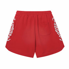 Embroidered Washed Distressed Short Red/ Rose red