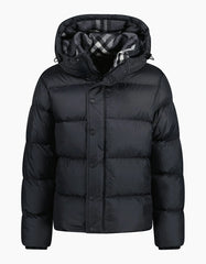 'halsby' hooded check down jacket black