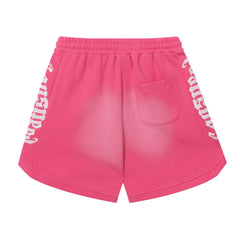 Embroidered Washed Distressed Short Red/ Rose red