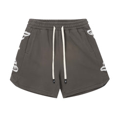 Embroidered Washed Distressed Short Grey/Charcoal Grey