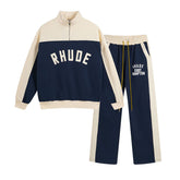 Contrast Varsity cotton sweatshirt pant sets