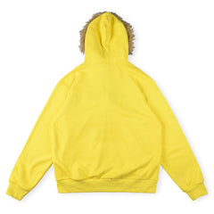 Fur Hooded Full Zip Hoodie Sweatshirt Yellow