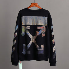 Classic Monet Oil Painting Arrow Round Neck Pullover Sweatshirts