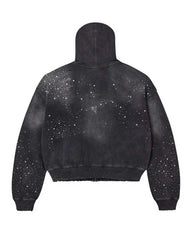 Vale Forever Classico Zip Up Hoodie black, washed-black back with scattered rhinestones and no center print, back view
