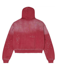 Vale Forever Classico Zip Up Hoodie ruby red, faded red back with rhinestone clusters and no lettering, back view