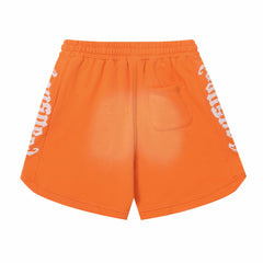 Embroidered Washed Distressed Short Orange/Apricot