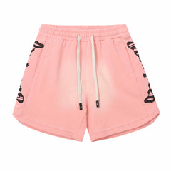 Embroidered Washed Distressed Short Purple/Pink