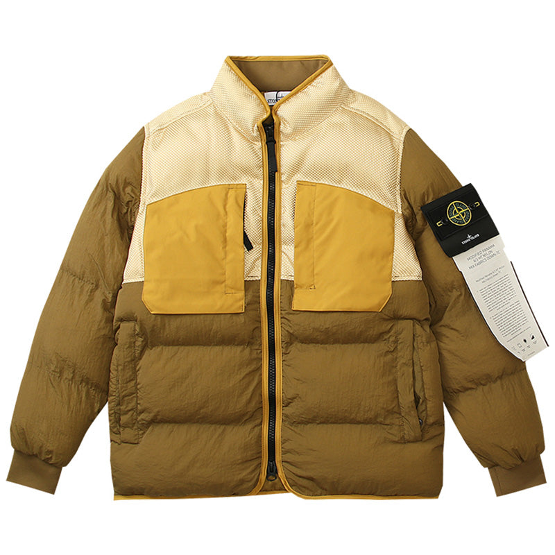 Multi-element patchwork down jacket