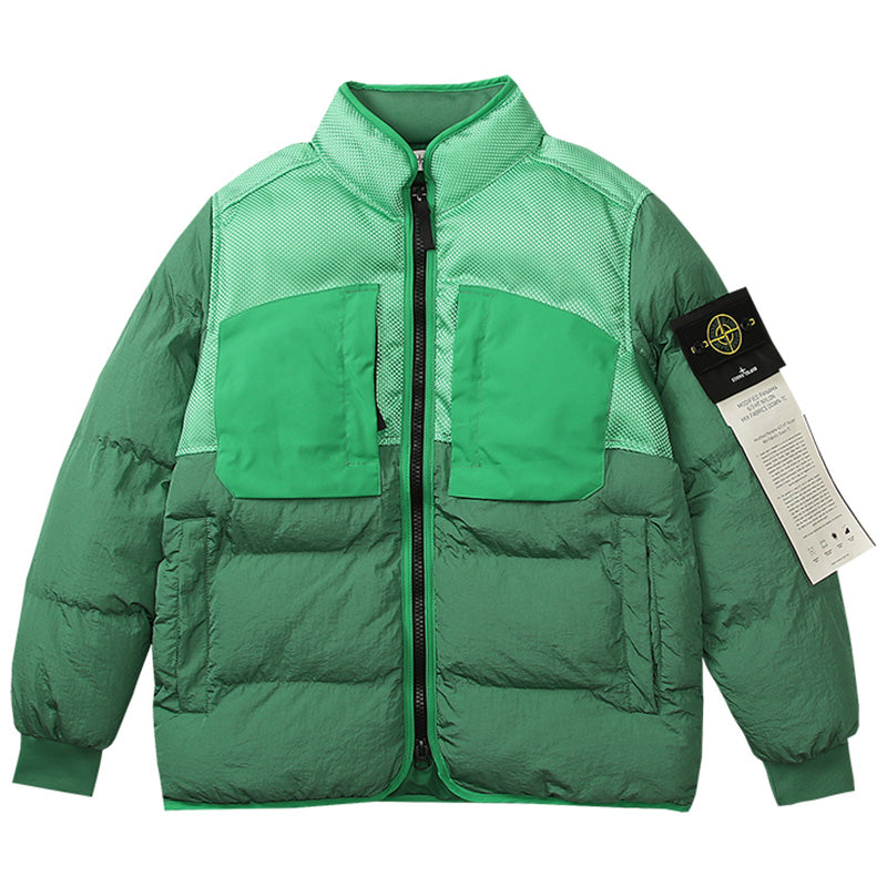 Multi-element patchwork down jacket