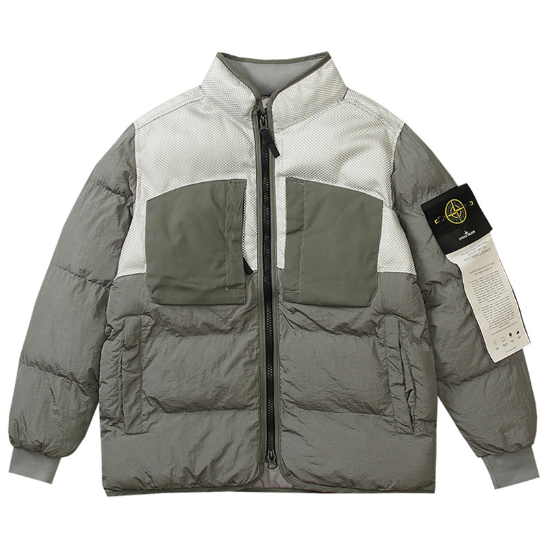 Multi-element patchwork down jacket
