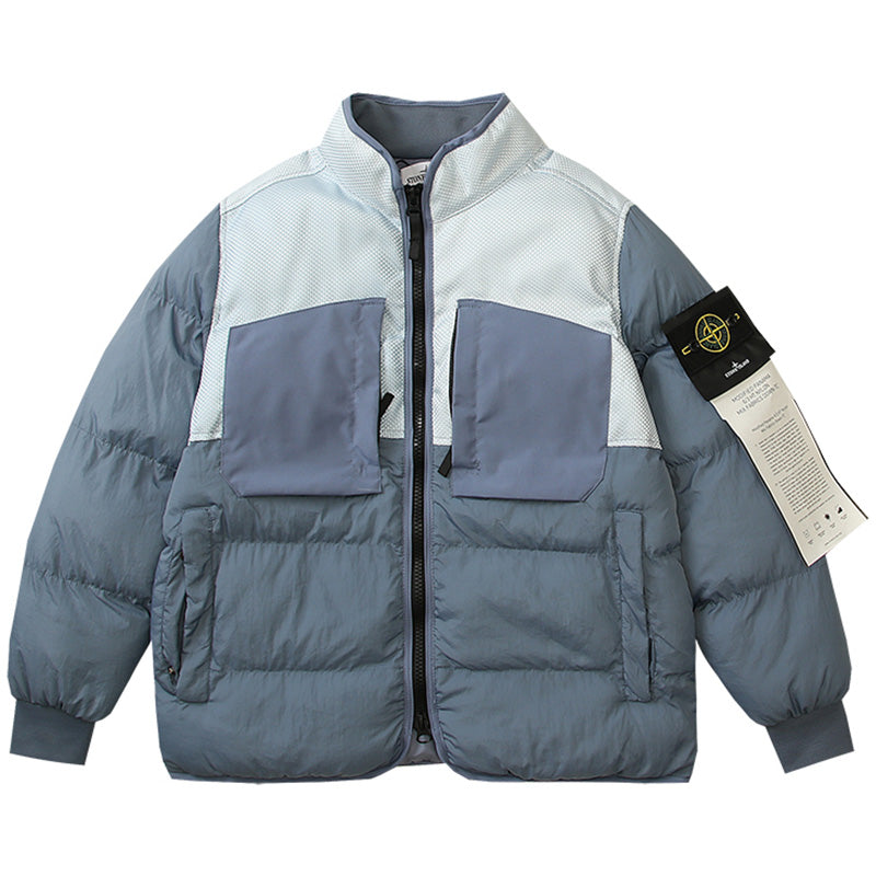 Multi-element patchwork down jacket