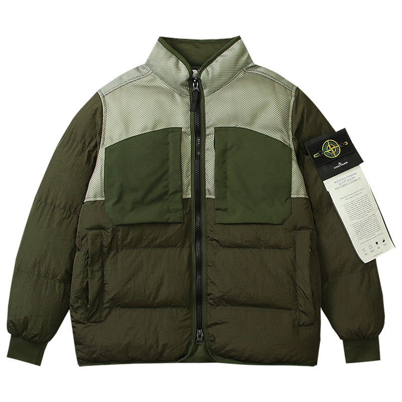 Multi-element patchwork down jacket