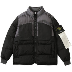 Multi-element patchwork down jacket