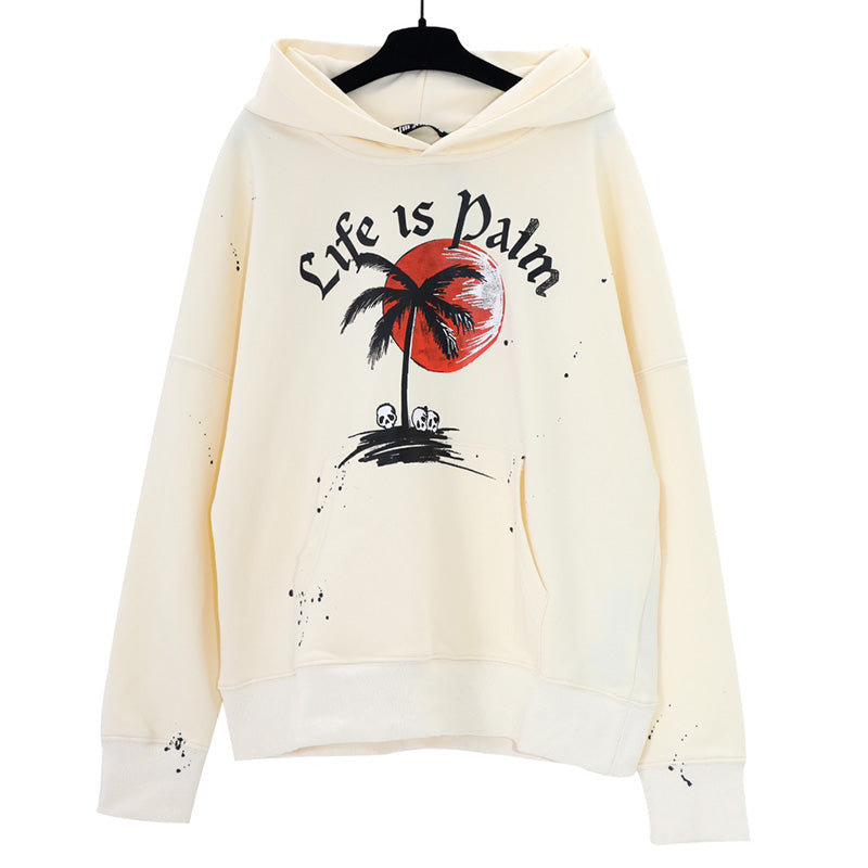 slogan-print paint splatter hoodie