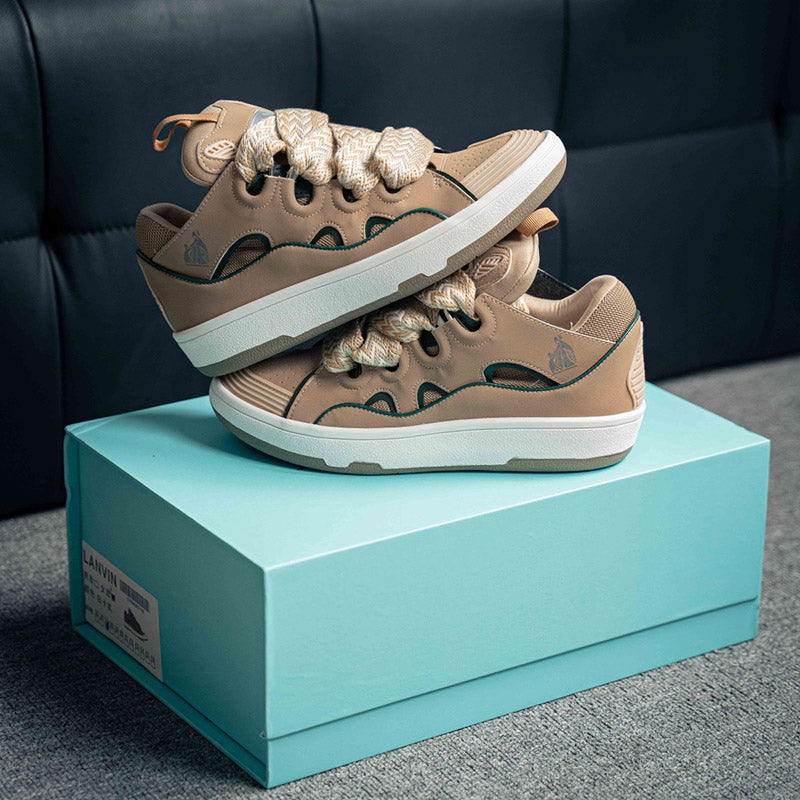 Leather Curb Sneaker Brown