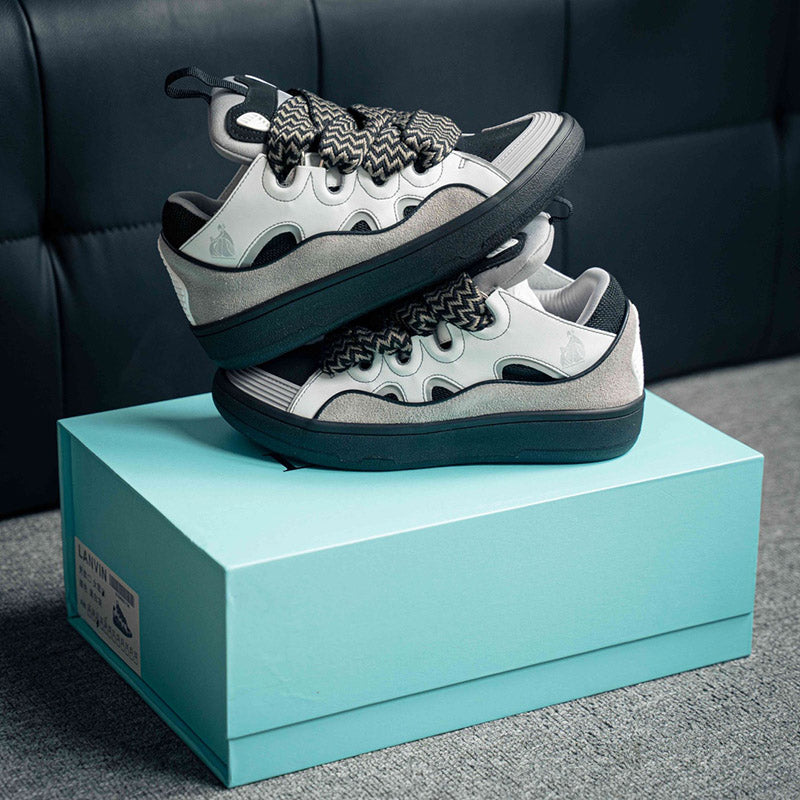 Leather Curb Sneaker White & Grey
