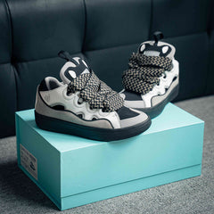 Leather Curb Sneaker White & Grey