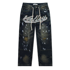 Embroidered Rhinestone Jeans #8253