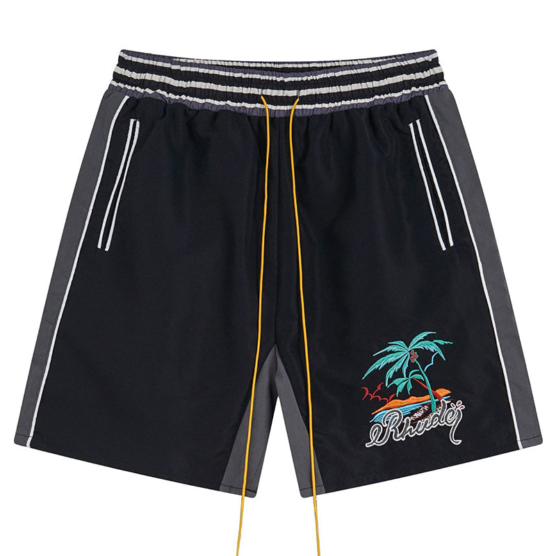 Straight-Leg Panelled Logo-Embroidered Satin Drawstring Shorts