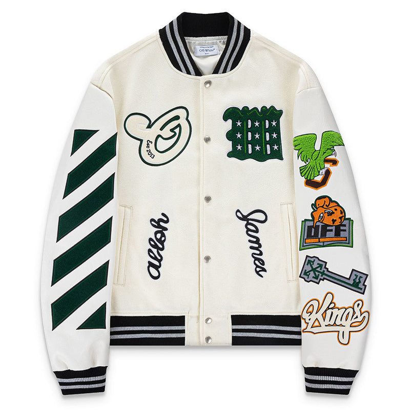 Off White Cartoon Lion King Embroidered Wool Jacket
