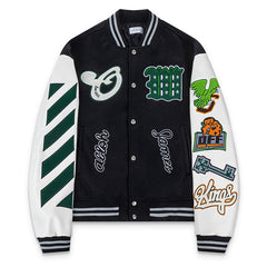 Off White Cartoon Lion King Embroidered Wool Jacket