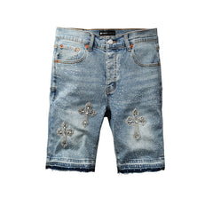 Crystal Diamond Denim Shorts #5098