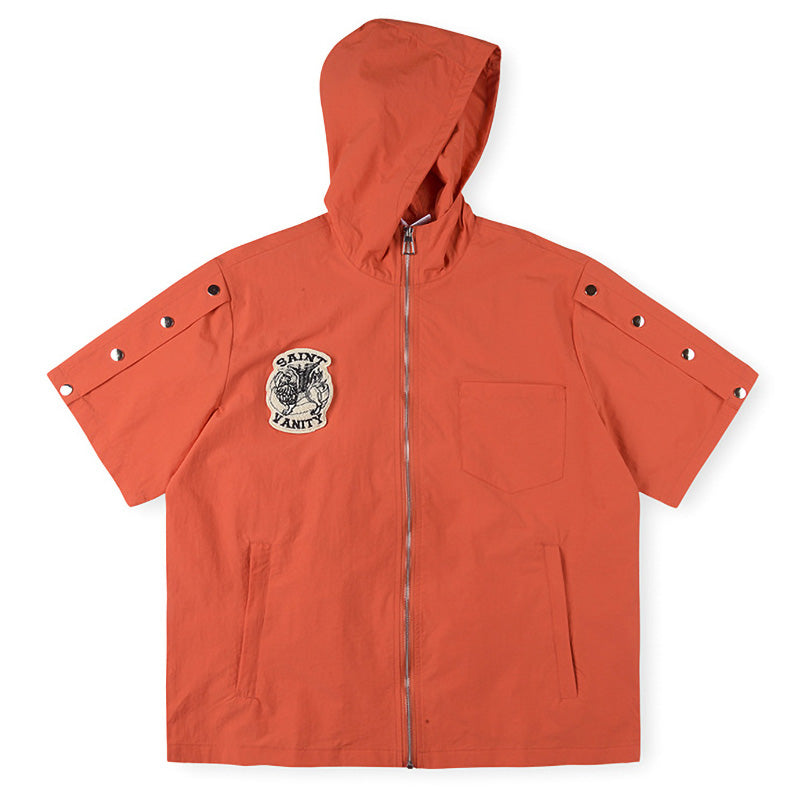 Embroidered Sporty Zipper Short-sleeved Jacket “Orange”