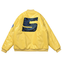 Leather Logo Bomber Jacket Yellow