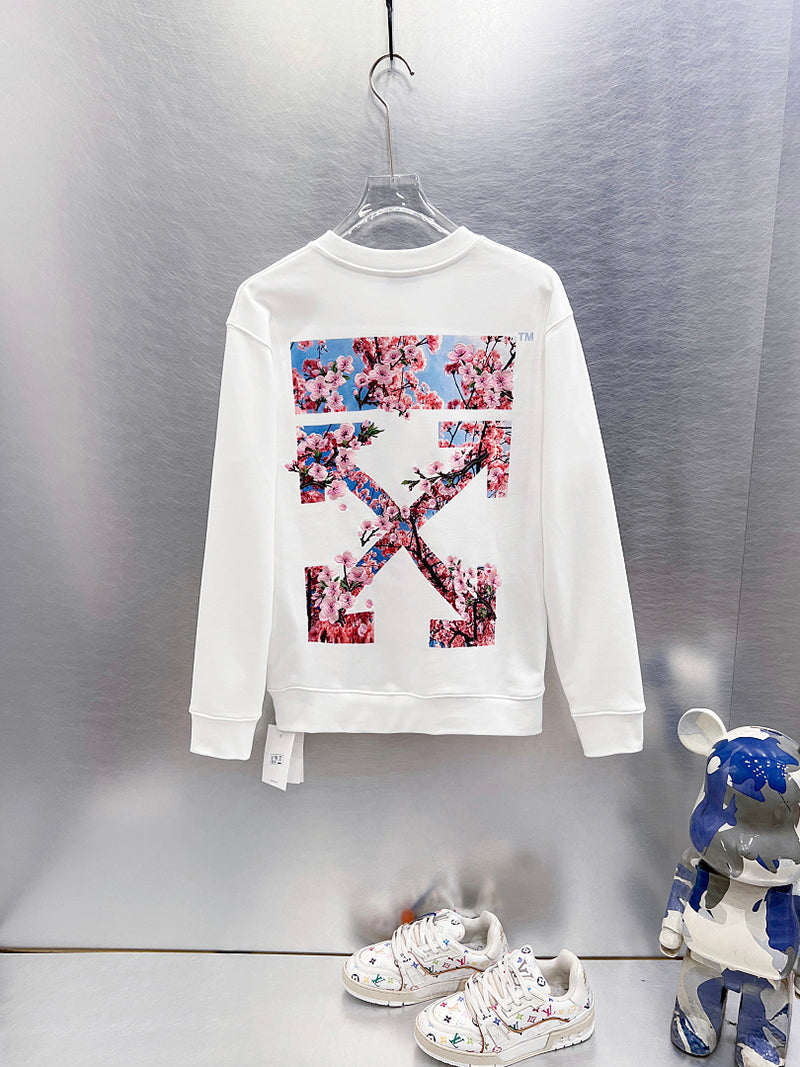 Off White Cherry Blossom Print Long-Sleeve T-Shirt