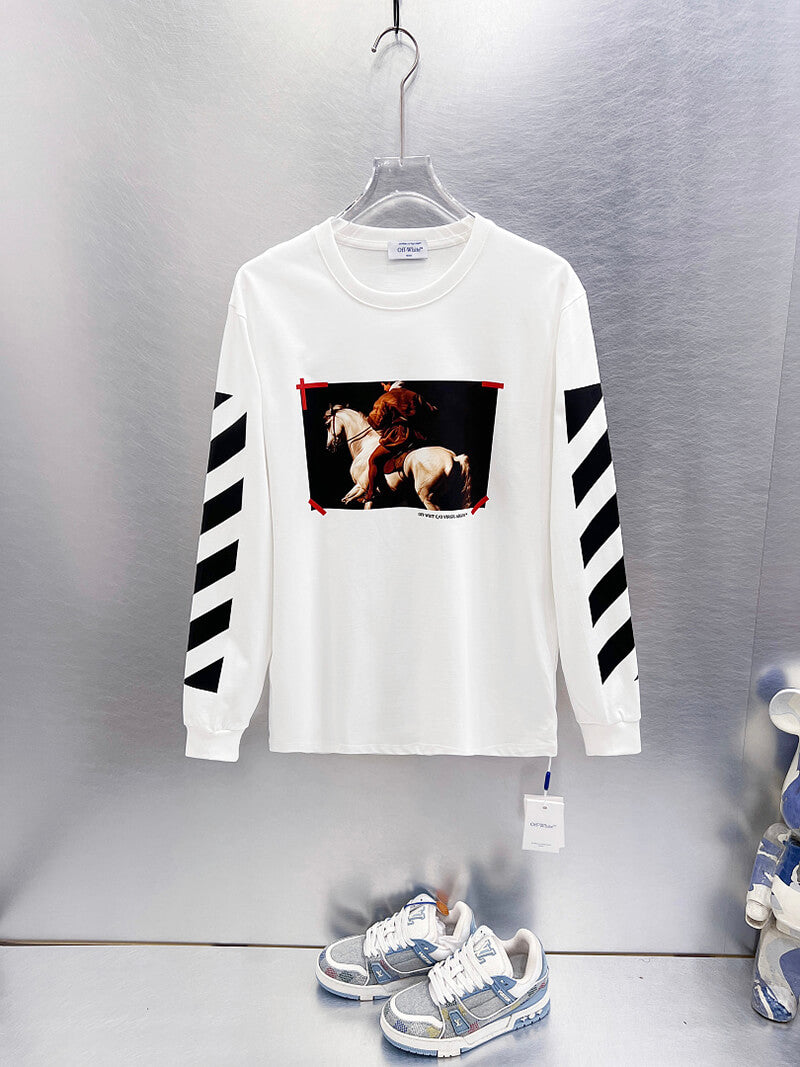 Off White Artistic Print Long-Sleeve T-Shirt