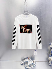 Off White Artistic Print Long-Sleeve T-Shirt