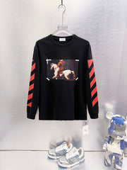 Off White Artistic Print Long-Sleeve T-Shirt